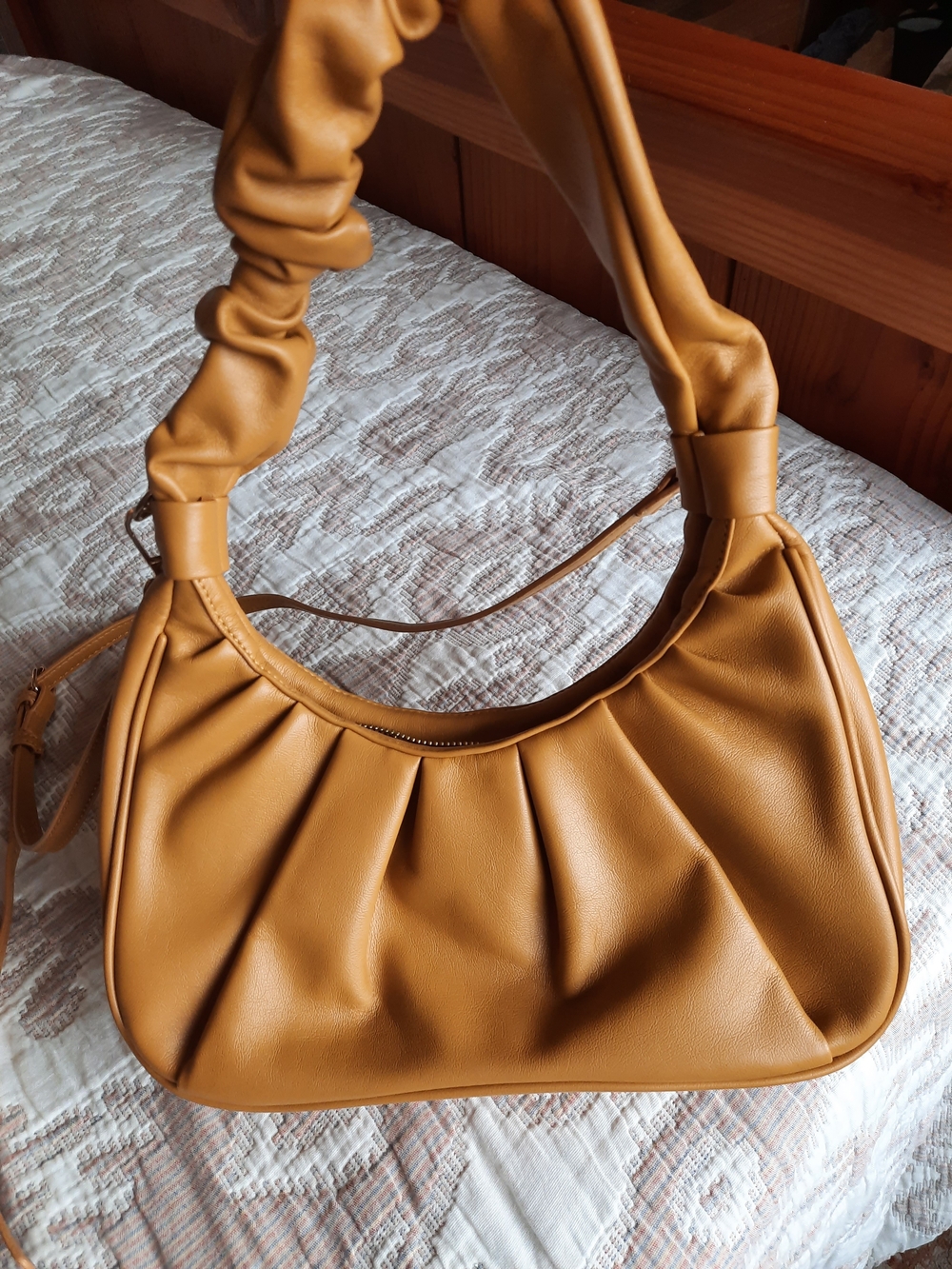 Mustard Yellow Shoulder Bag Hobo Crossbody Pleated Vegan Leather EAM 3AM FOREVER